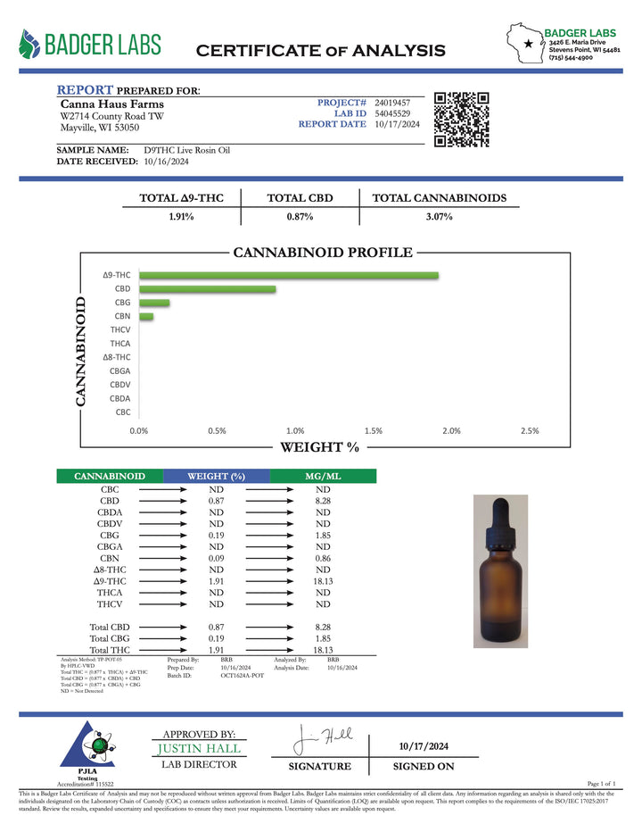 2:1 (THC : CBD) Live Rosin MCT Oil | 850mg+ Total Cannabinoids